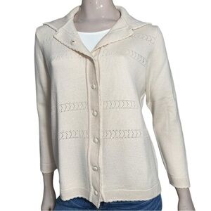 Fio Vintage Women’s Size S M Cream Ivory Cashmere Scallop Knit Cardigan Sweater
